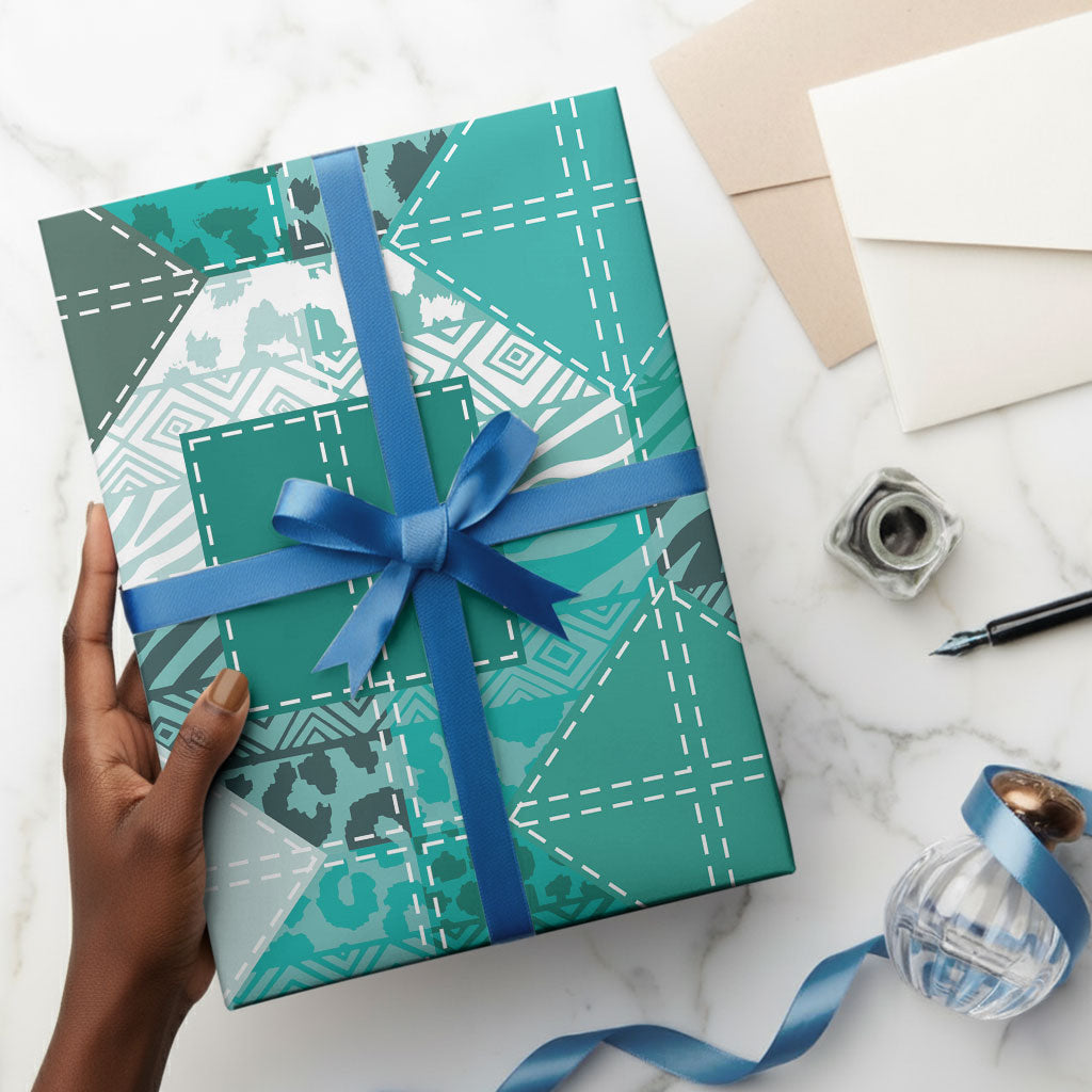 African American Quilt Inspired Wrapping Paper Wild Animal Skin African Turquoise Tribal Elements