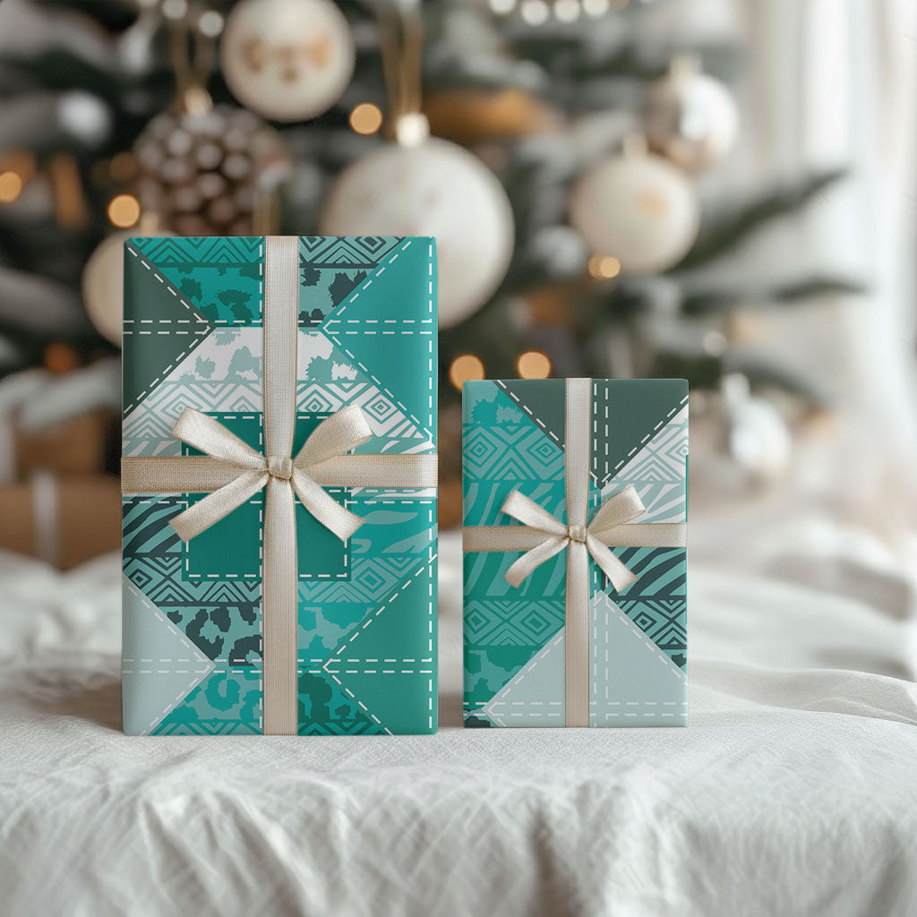 African American Quilt Inspired Wrapping Paper Wild Animal Skin African Turquoise Tribal Elements