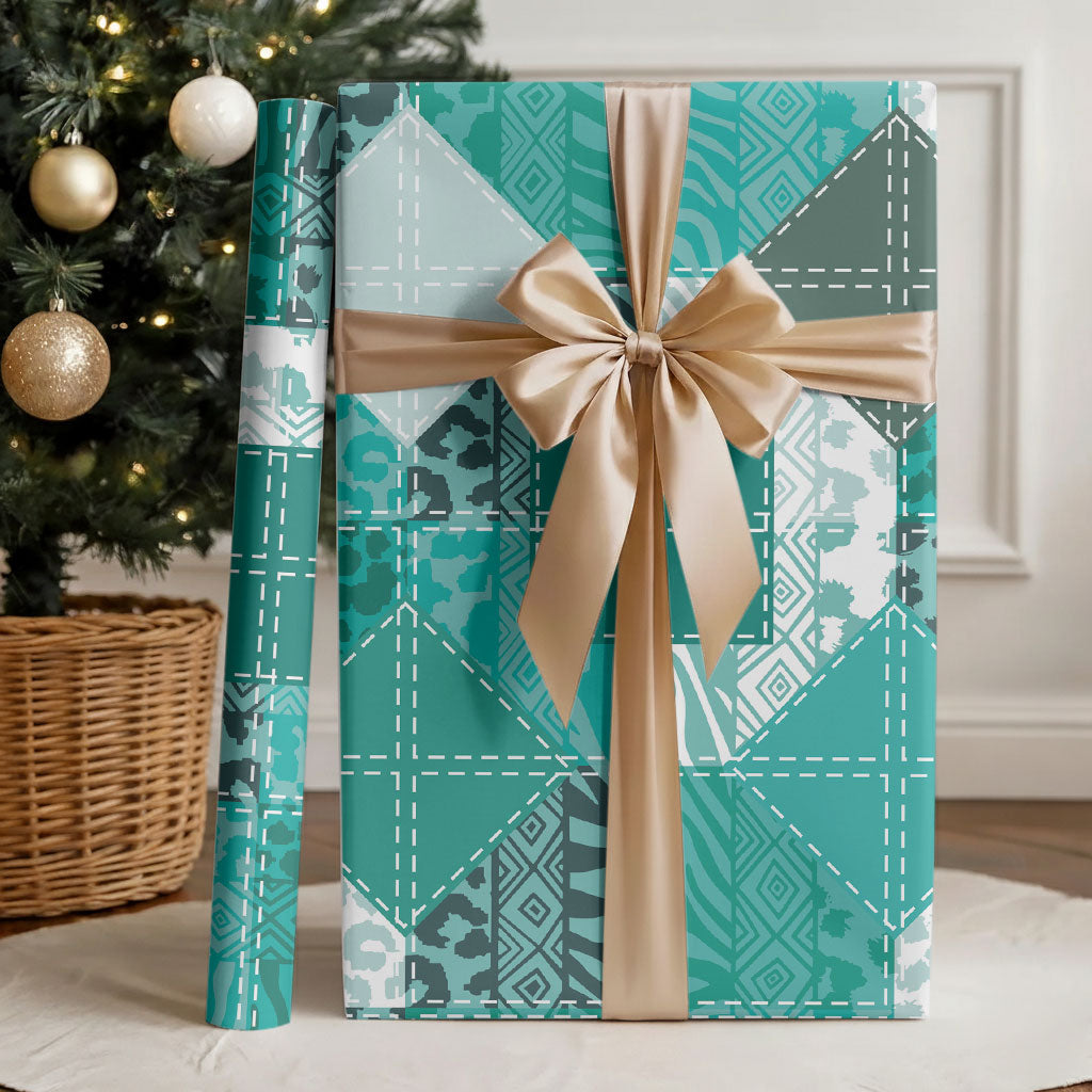 African American Quilt Inspired Wrapping Paper Wild Animal Skin African Turquoise Tribal Elements
