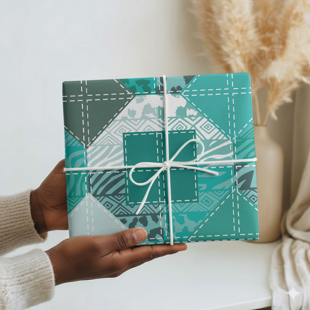 African American Quilt Inspired Wrapping Paper Wild Animal Skin African Turquoise Tribal Elements