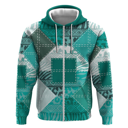 African American Quilt Inspired Zip Hoodie Wild Animal Skin African Turquoise Tribal Elements