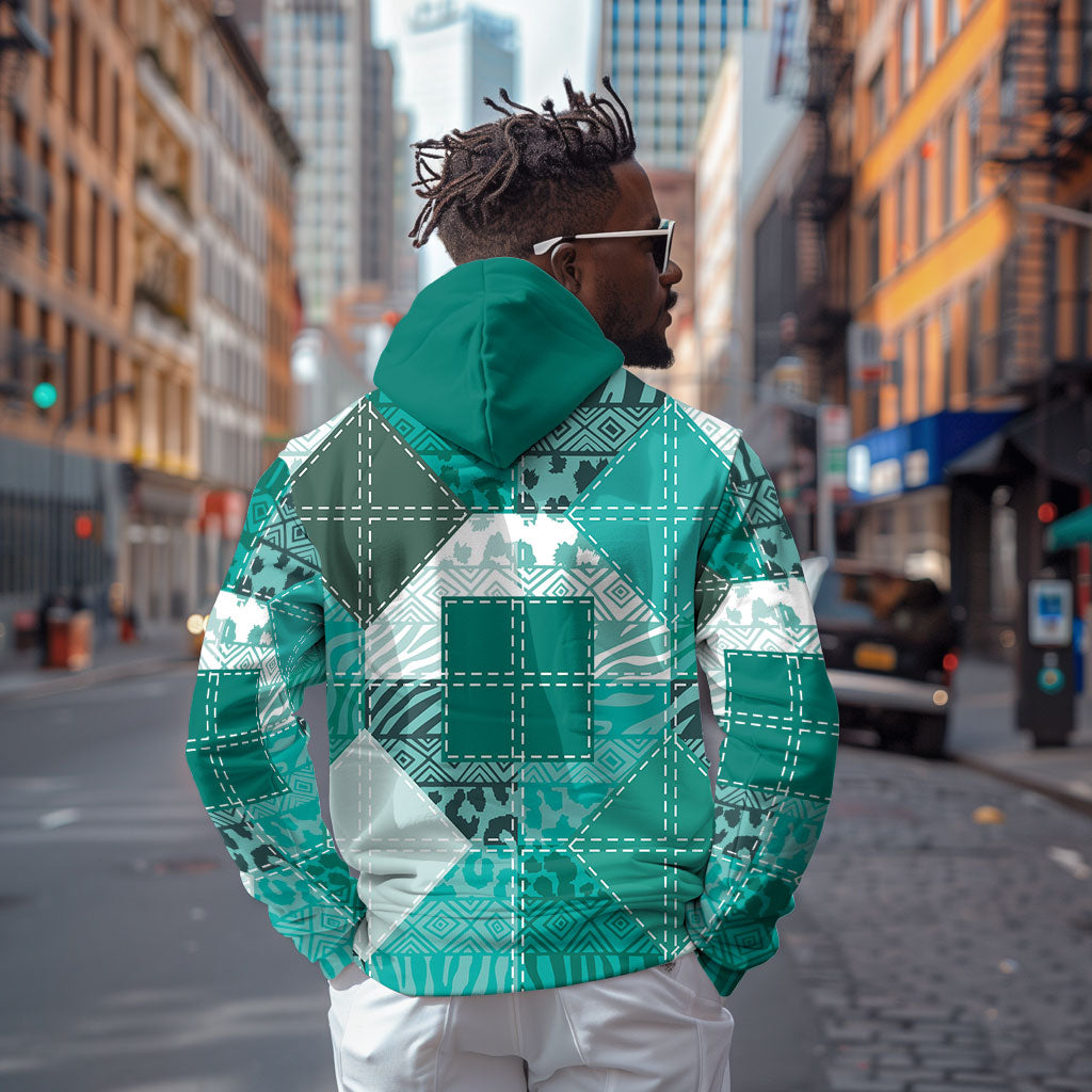 African American Quilt Inspired Zip Hoodie Wild Animal Skin African Turquoise Tribal Elements
