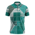 African American Quilt Inspired Zipper Polo Shirt Wild Animal Skin African Turquoise Tribal Elements