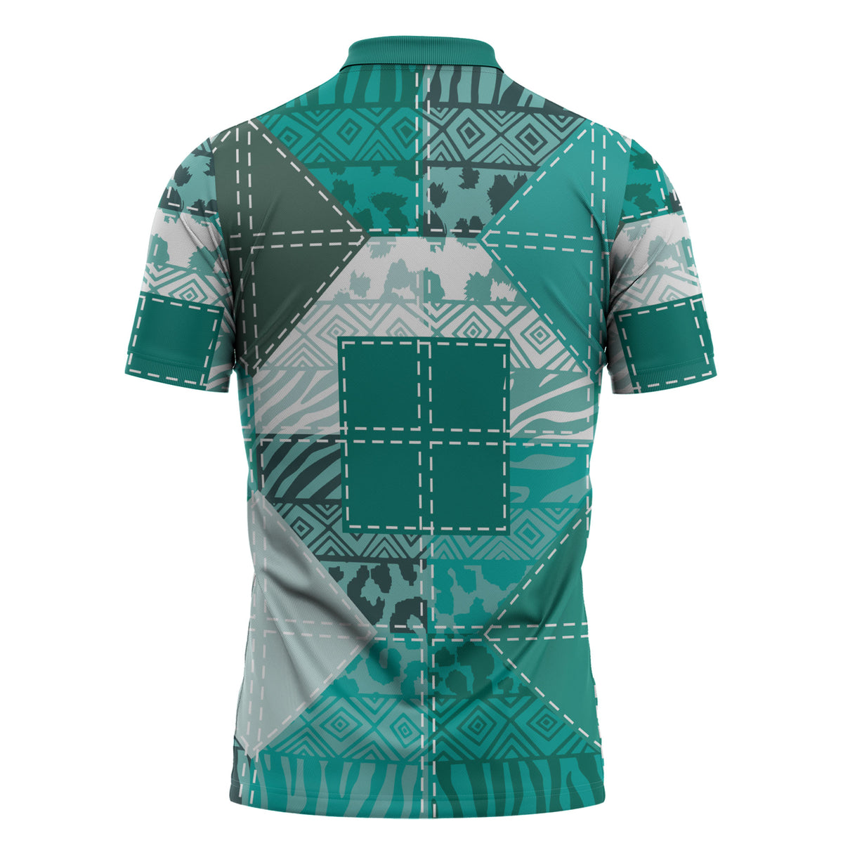 African American Quilt Inspired Zipper Polo Shirt Wild Animal Skin African Turquoise Tribal Elements