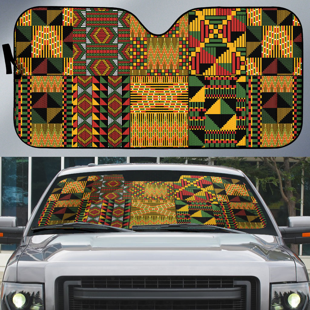 African American Quilt Kente Fusion Auto Sun Shade Version 1