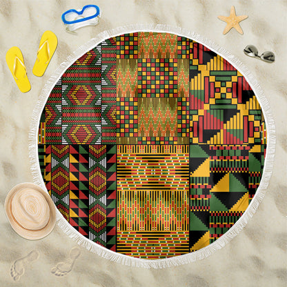African American Quilt Kente Fusion Beach Blanket Version 1