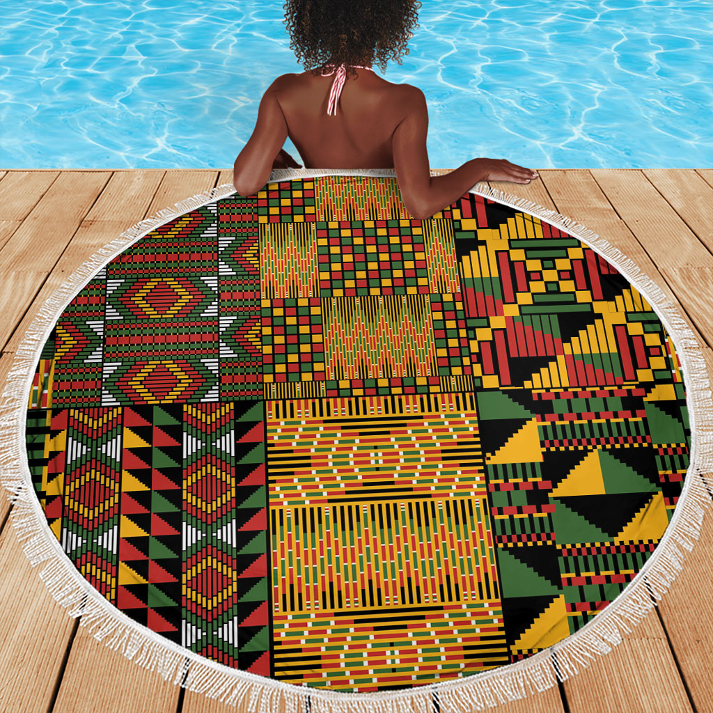 African American Quilt Kente Fusion Beach Blanket Version 1