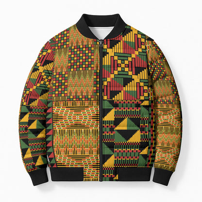 African American Quilt Kente Fusion Bomber Puffer Jacket Version 1