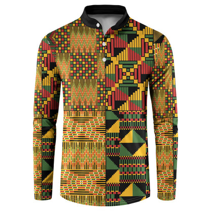 African American Quilt Kente Fusion Button Sweatshirt Version 1