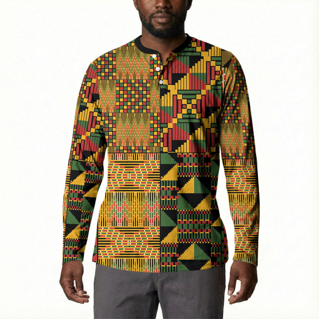 African American Quilt Kente Fusion Button Sweatshirt Version 1