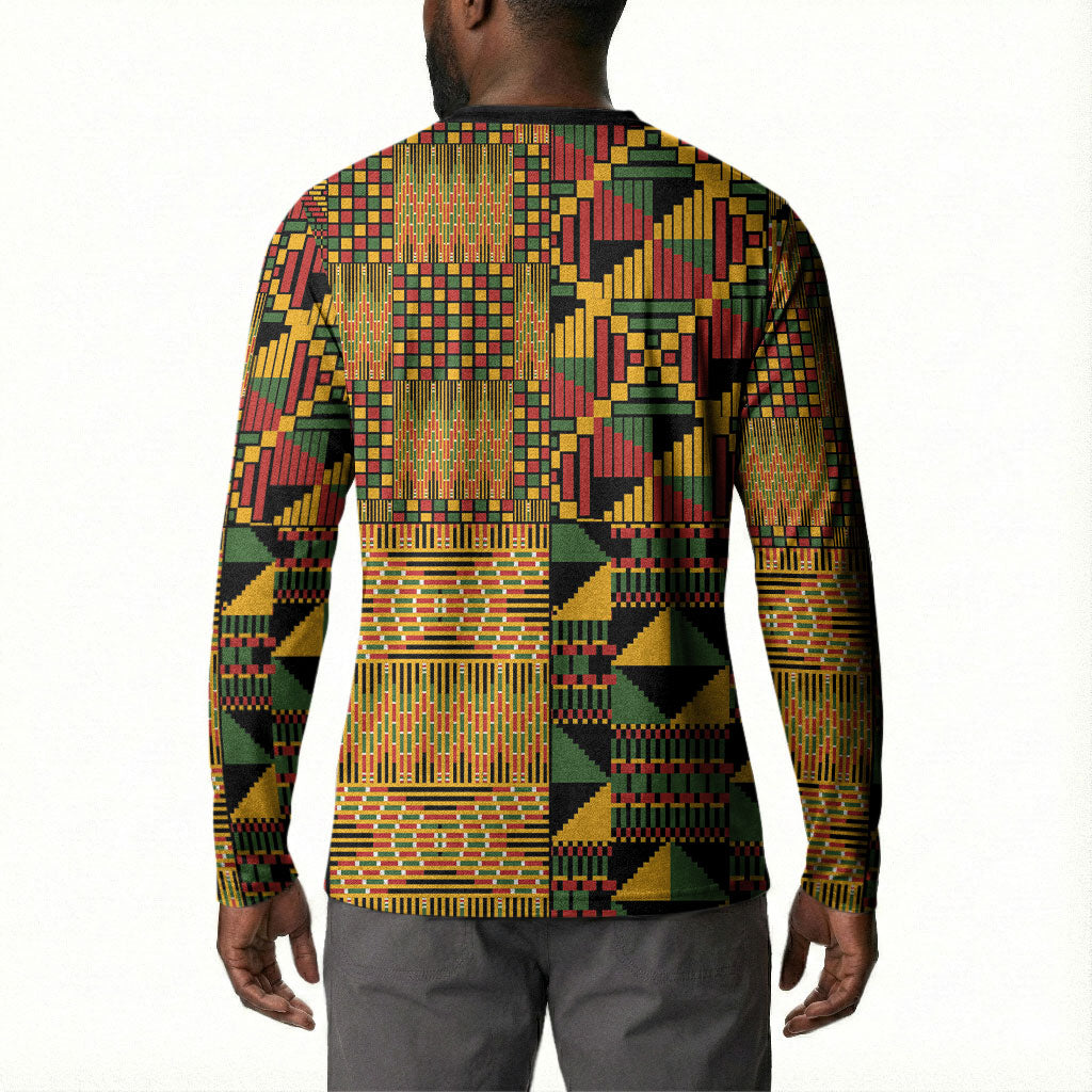 African American Quilt Kente Fusion Button Sweatshirt Version 1