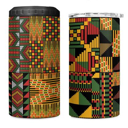 African American Quilt Kente Fusion 4 in 1 Can Cooler Tumbler Version 1