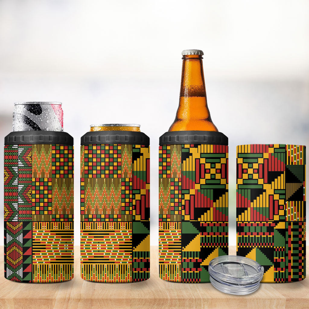 African American Quilt Kente Fusion 4 in 1 Can Cooler Tumbler Version 1