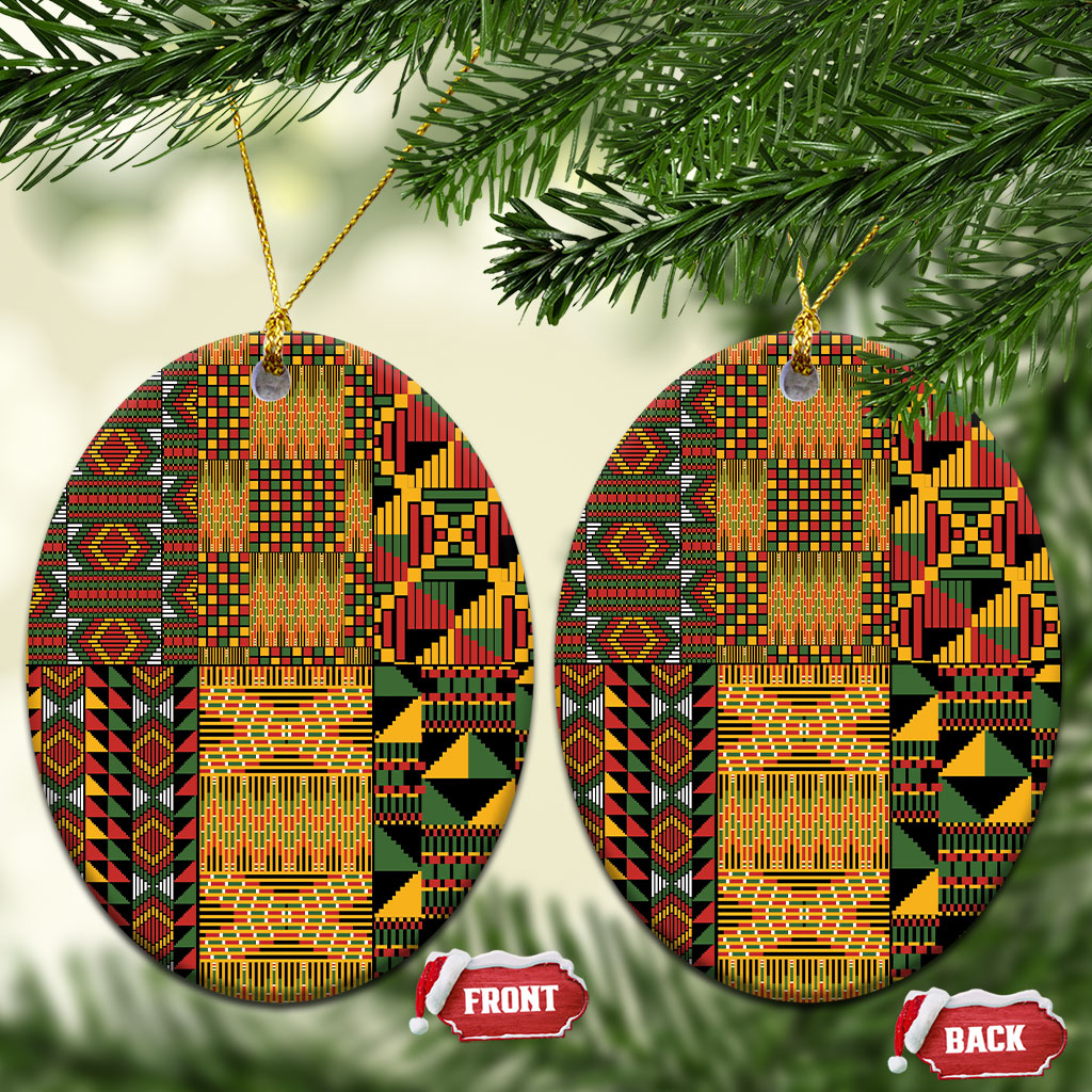 African American Quilt Kente Fusion Ceramic Ornament Version 1