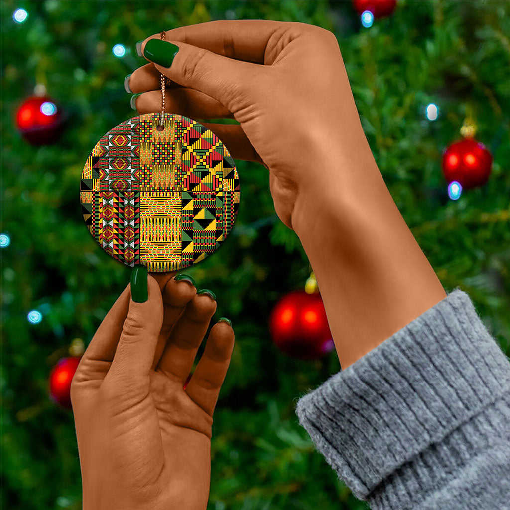 African American Quilt Kente Fusion Ceramic Ornament Version 1