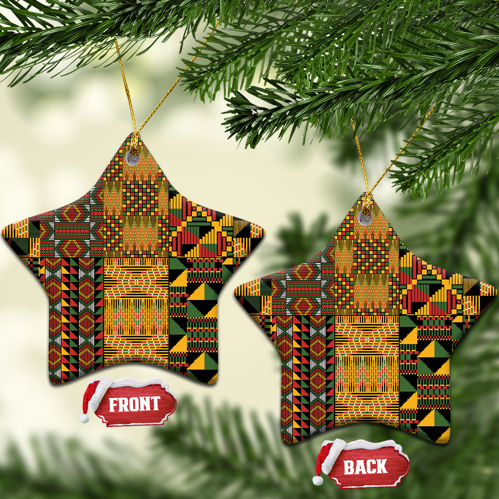 African American Quilt Kente Fusion Ceramic Ornament Version 1