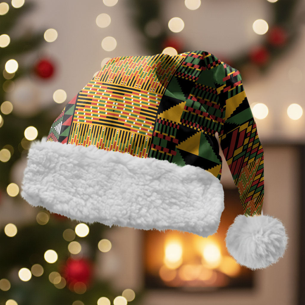 African American Quilt Kente Fusion Christmas Santa Hat Version 1