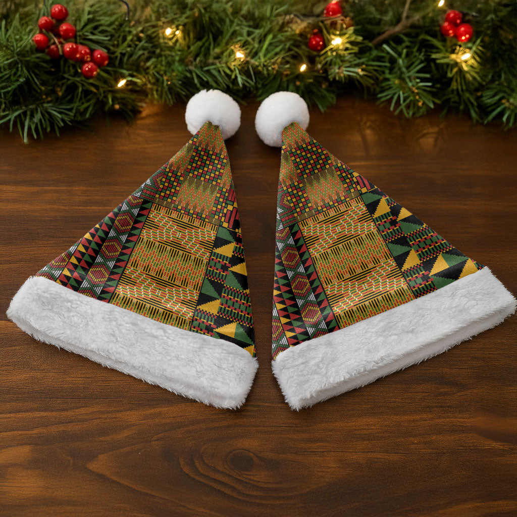 African American Quilt Kente Fusion Christmas Santa Hat Version 1