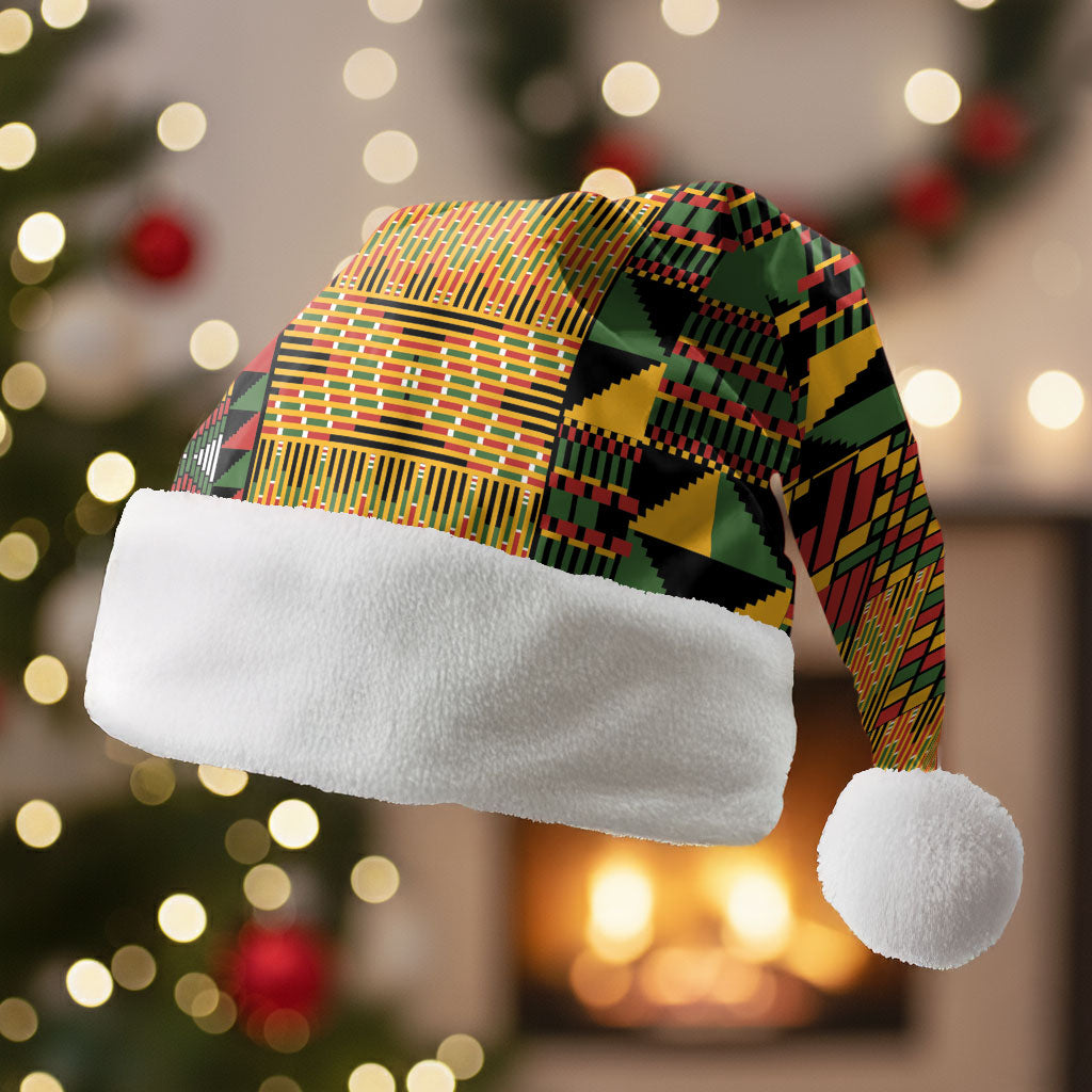African American Quilt Kente Fusion Christmas Santa Hat Version 1