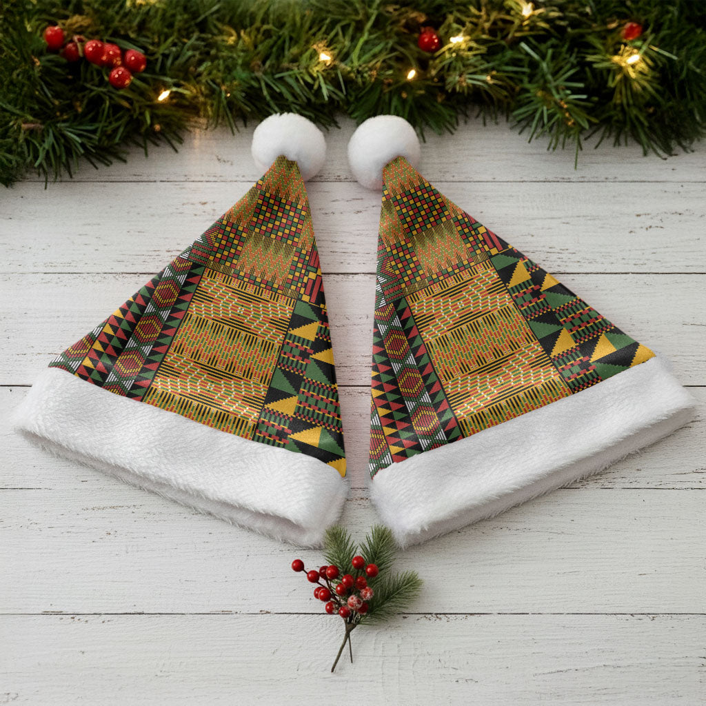 African American Quilt Kente Fusion Christmas Santa Hat Version 1