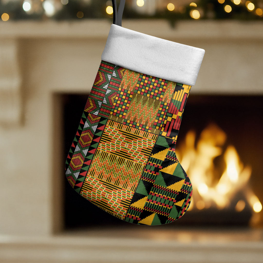 African American Quilt Kente Fusion Christmas Stocking Version 1