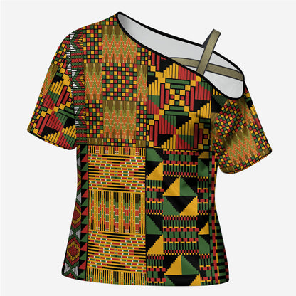 African American Quilt Kente Fusion Cross Shoulder Shirt Version 1