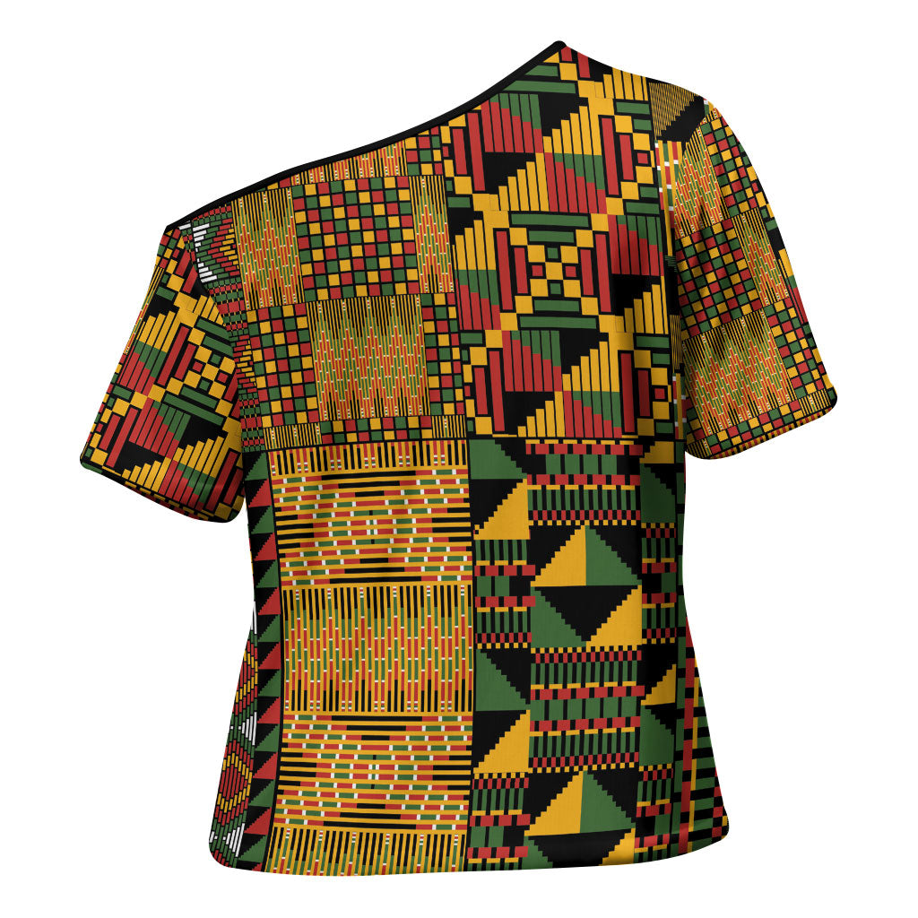 African American Quilt Kente Fusion Cross Shoulder Shirt Version 1