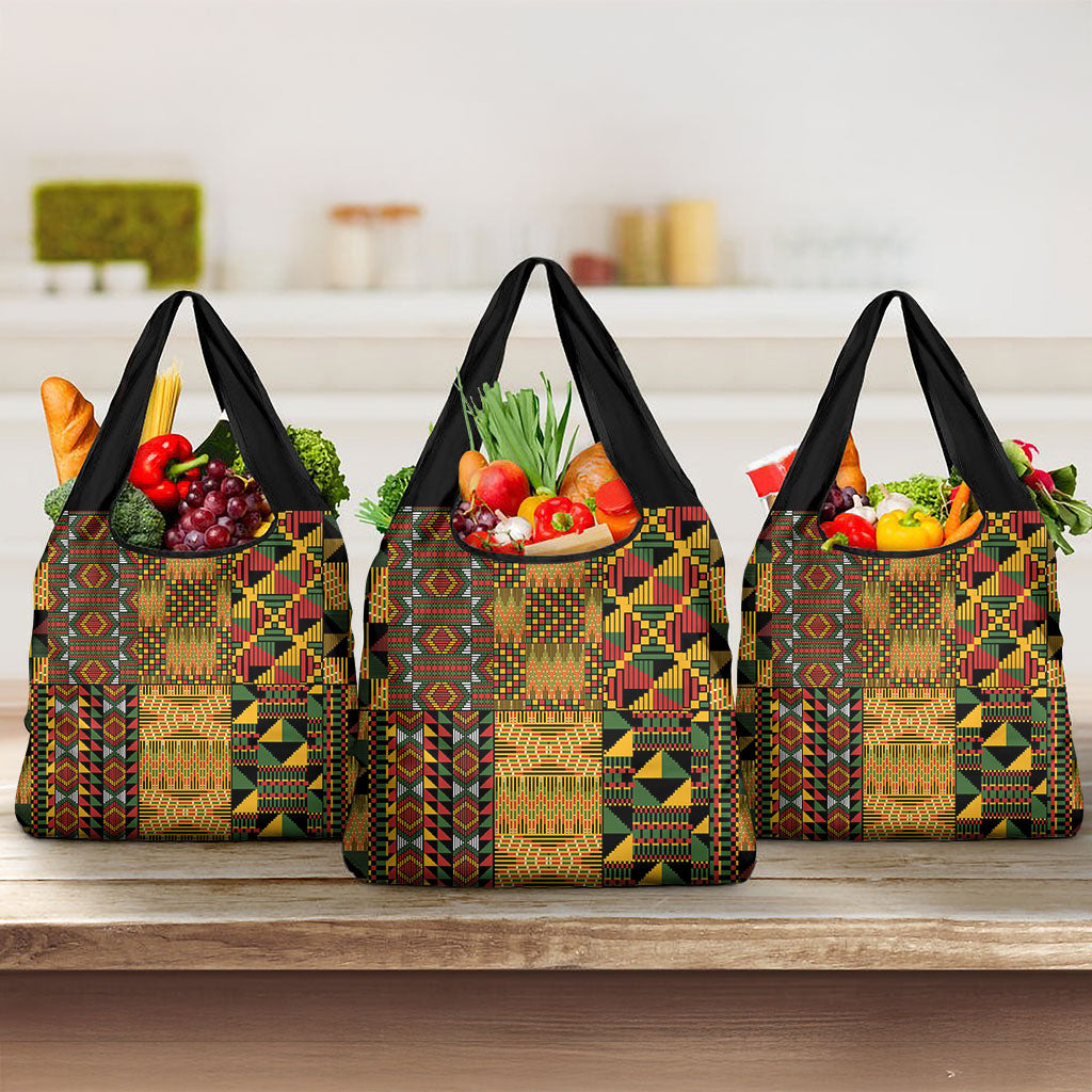 African American Quilt Kente Fusion Grocery Bag Version 1