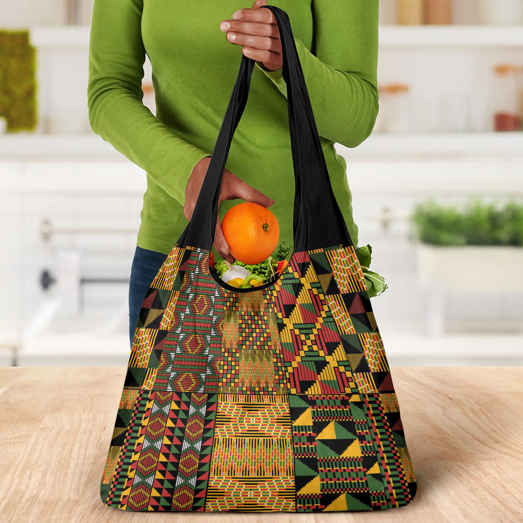African American Quilt Kente Fusion Grocery Bag Version 1