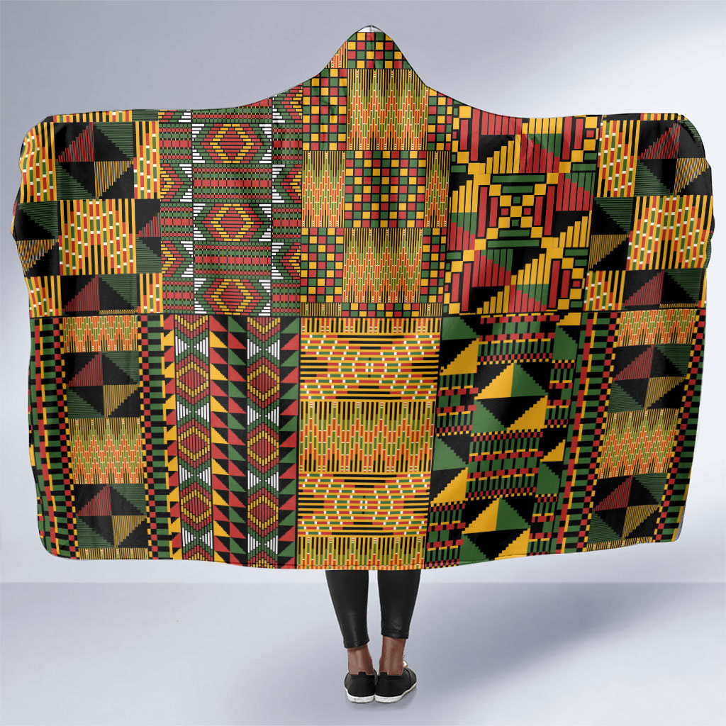 African American Quilt Kente Fusion Hooded Blanket Version 1
