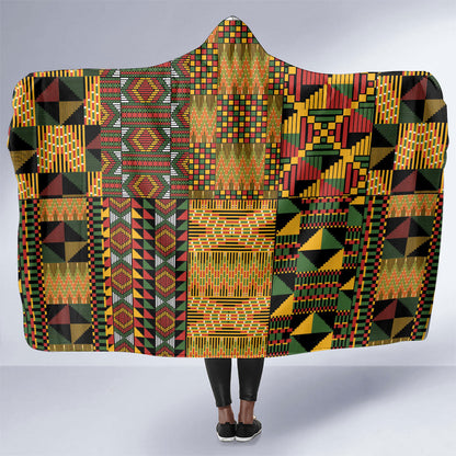 African American Quilt Kente Fusion Hooded Blanket Version 1