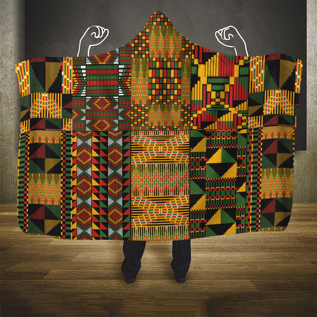 African American Quilt Kente Fusion Hooded Blanket Version 1