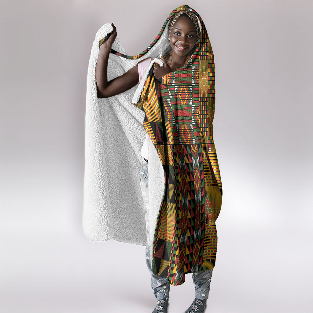 African American Quilt Kente Fusion Hooded Blanket Version 1
