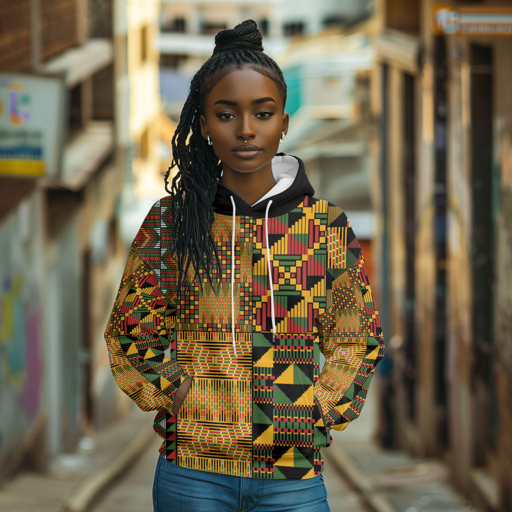 African American Quilt Kente Fusion Hoodie Version 1