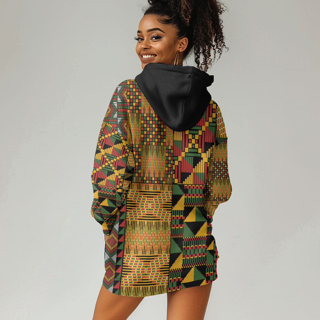 African American Quilt Kente Fusion Hoodie Dress Version 1