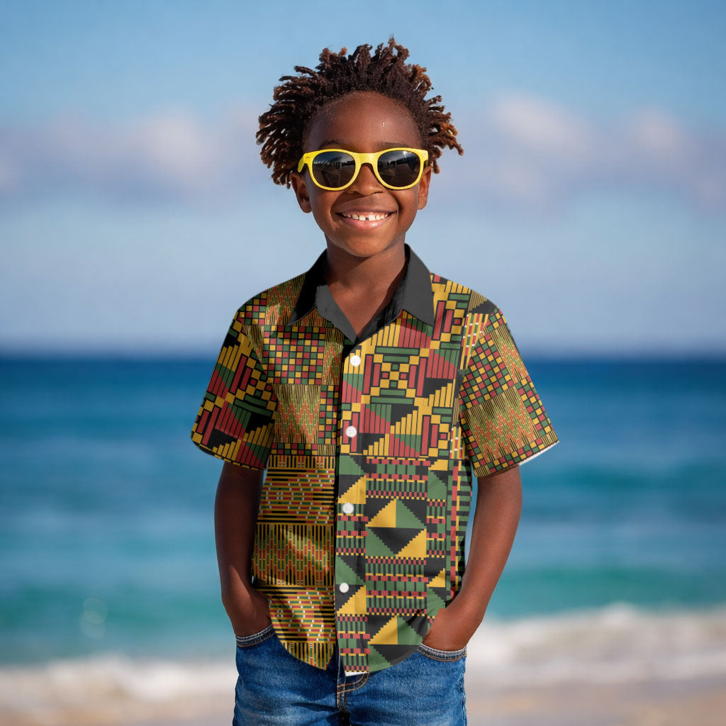 African American Quilt Kente Fusion Kid Hawaiian Shirt Version 1
