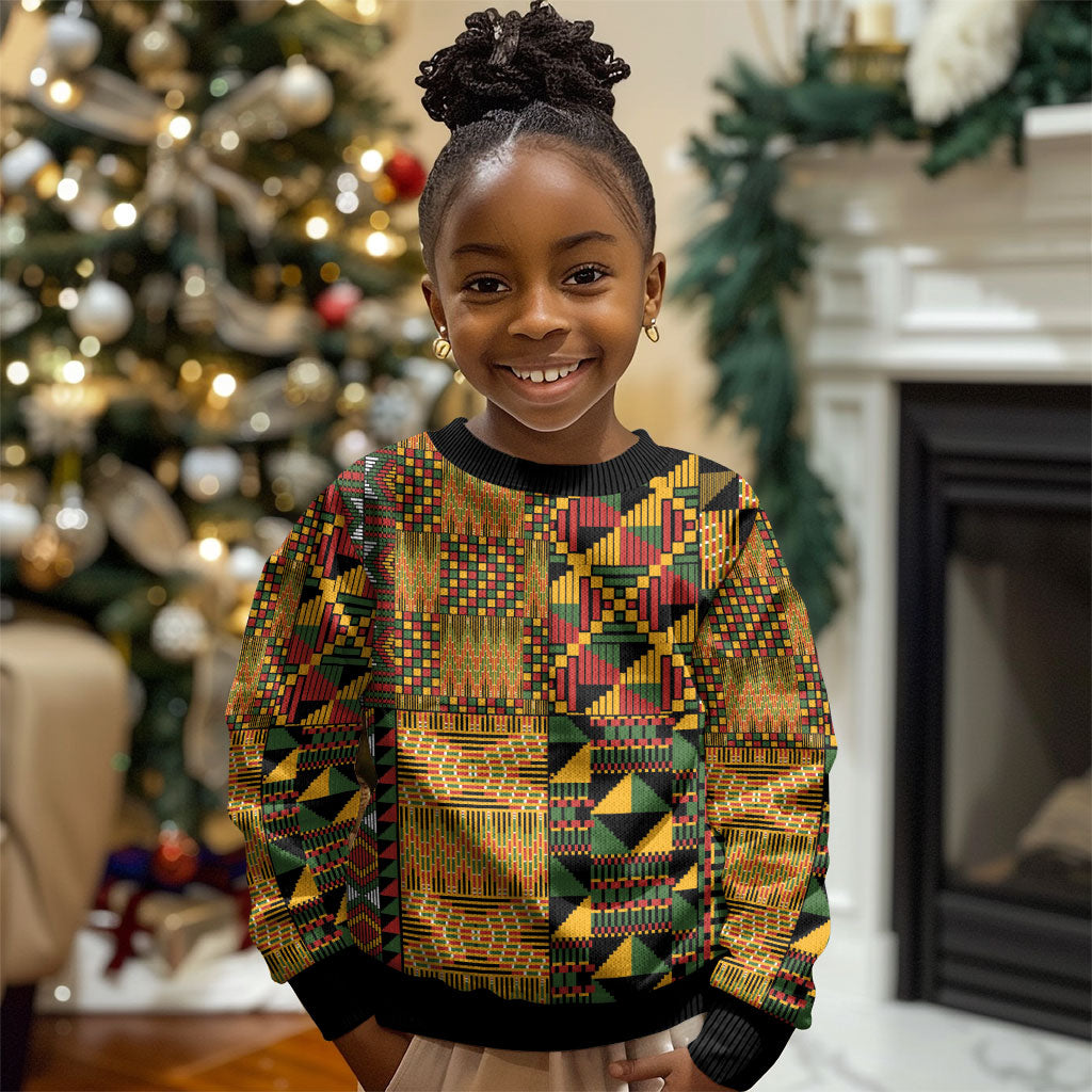 African American Quilt Kente Fusion Kid Ugly Christmas Sweater Version 1