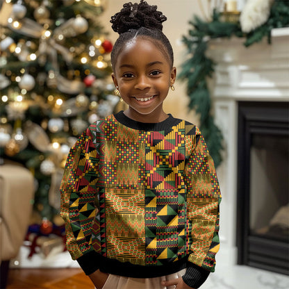 African American Quilt Kente Fusion Kid Ugly Christmas Sweater Version 1
