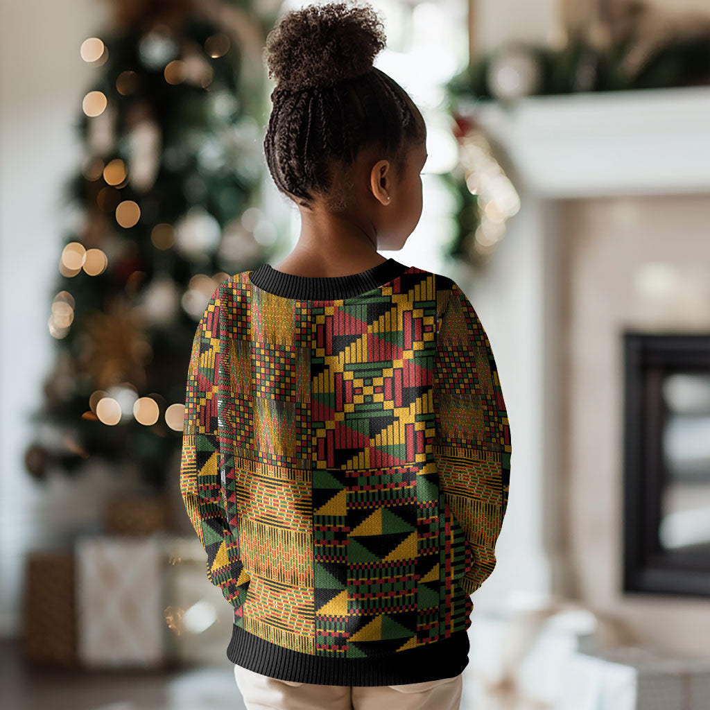 African American Quilt Kente Fusion Kid Ugly Christmas Sweater Version 1