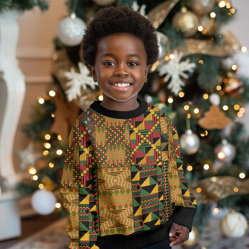 African American Quilt Kente Fusion Kid Ugly Christmas Sweater Version 1