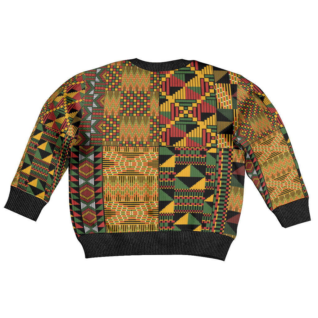 African American Quilt Kente Fusion Kid Ugly Christmas Sweater Version 1