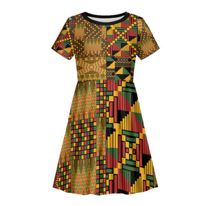African American Quilt Kente Fusion Kid Short Sleeve Dress Version 1