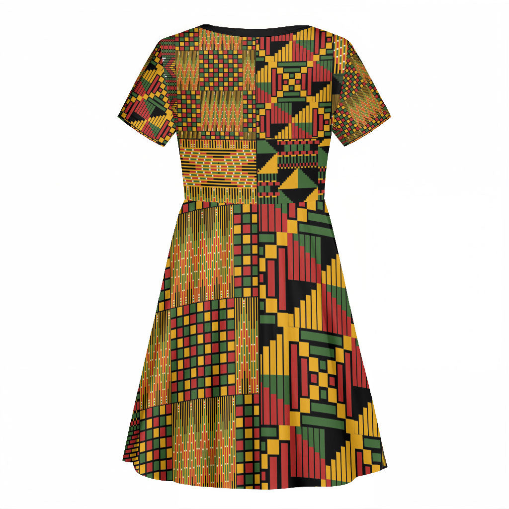 African American Quilt Kente Fusion Kid Short Sleeve Dress Version 1