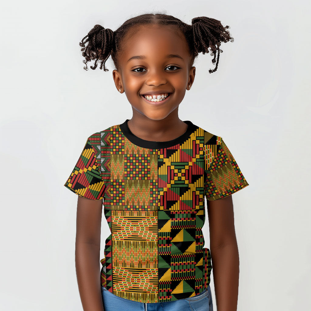African American Quilt Kente Fusion Kid T shirt Version 1