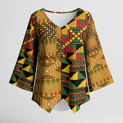 African American Quilt Kente Fusion Kimono Sleeve Blouse Version 1