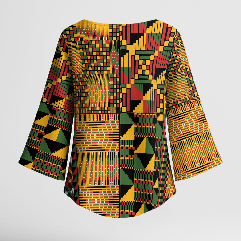African American Quilt Kente Fusion Kimono Sleeve Blouse Version 1