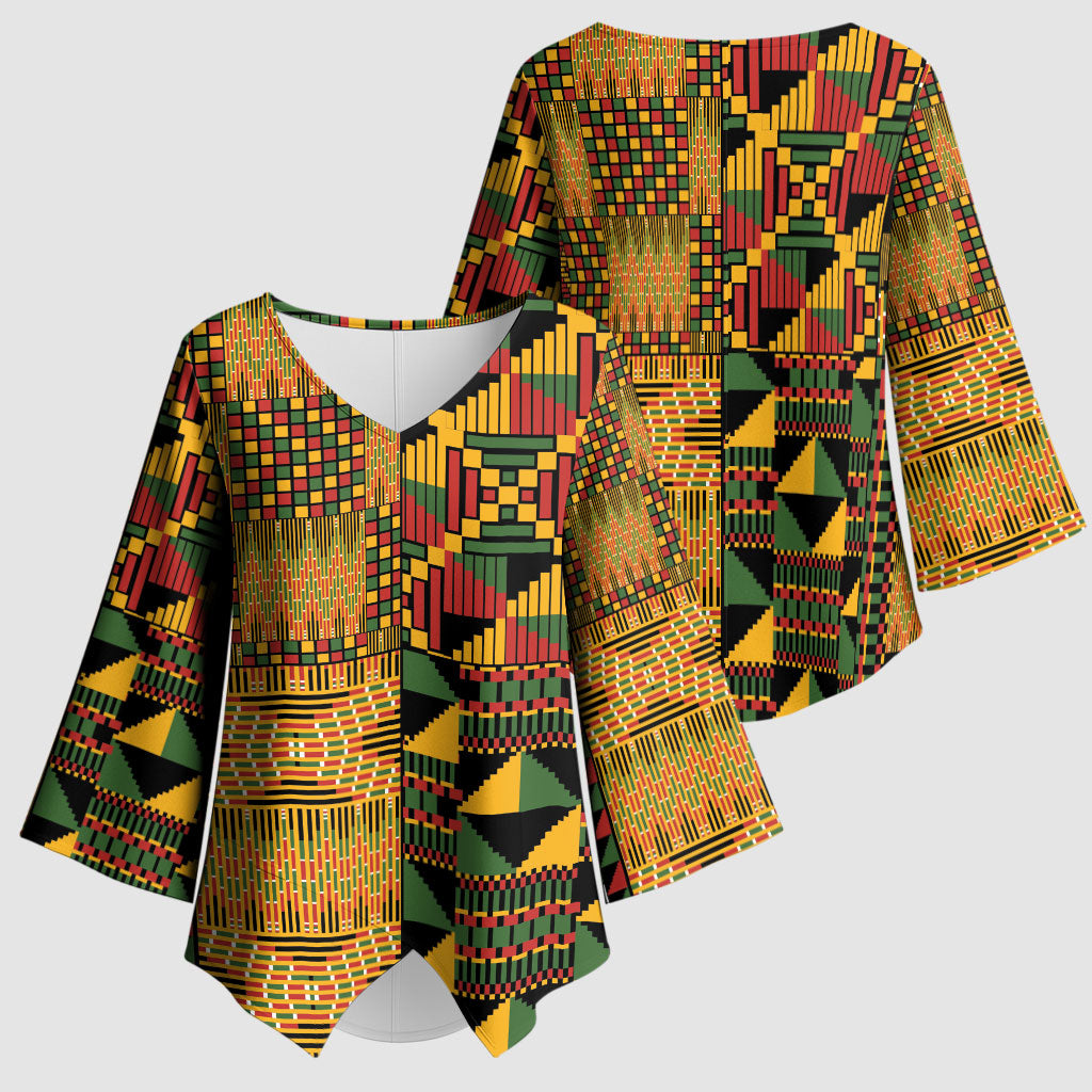 African American Quilt Kente Fusion Kimono Sleeve Blouse Version 1