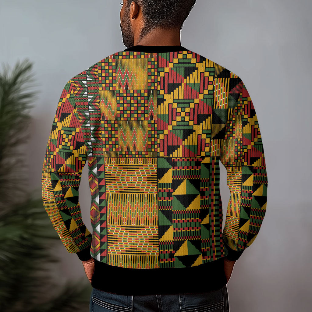 African American Quilt Kente Fusion Ugly Christmas Sweater Version 1