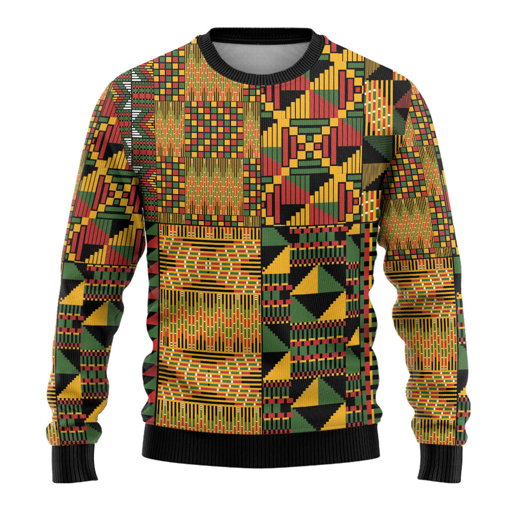 African American Quilt Kente Fusion Ugly Christmas Sweater Version 1