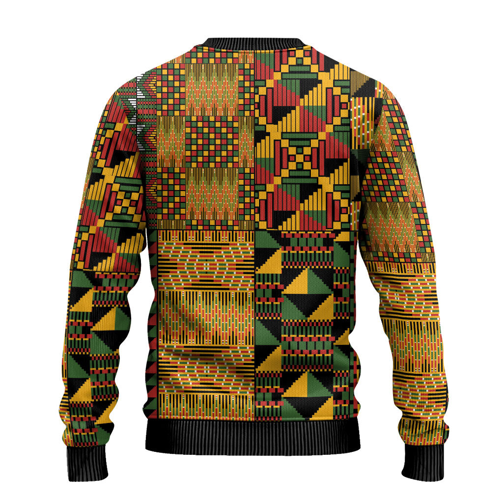 African American Quilt Kente Fusion Ugly Christmas Sweater Version 1